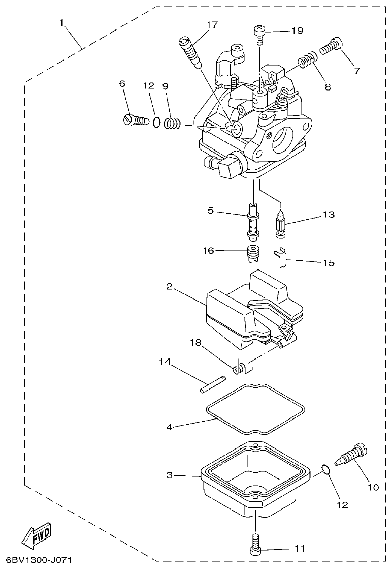 Yamaha F4BMH, F5AMH, F6CMH CARBURETOR parts diagram